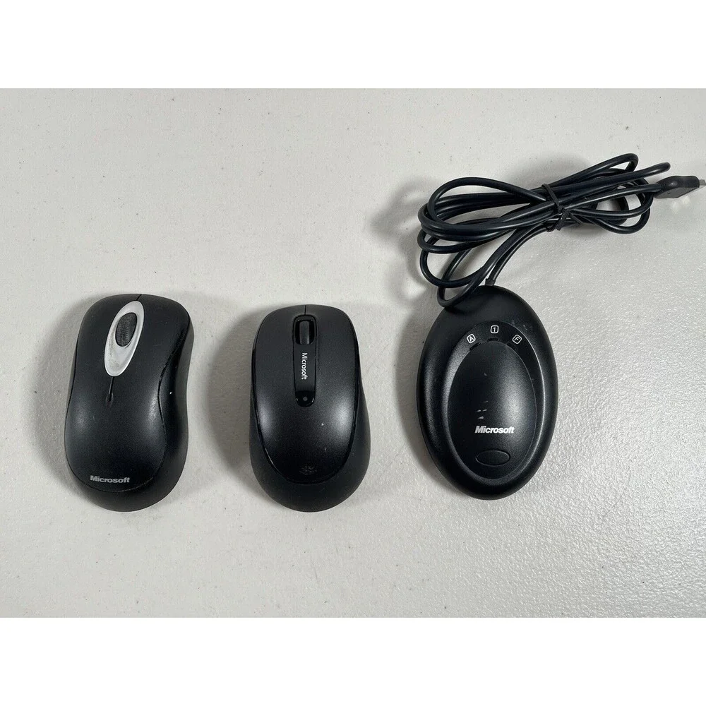 Lot of 3 Microsoft Wireless Optical Mouse 2000 Desktop Receiver 3.1